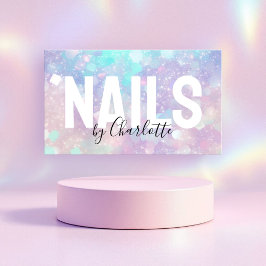 Cartão De Visita Cód. QR do Salão de Nail Holográfico Glitter