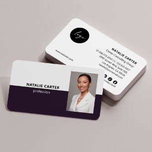 Cartão De Visita CODE QR Logotipo profissional Foto Retrato PURPLE
