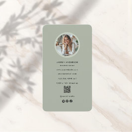 Cartão De Visita Código de Fotografia Minimalista Verde e QR do Mod