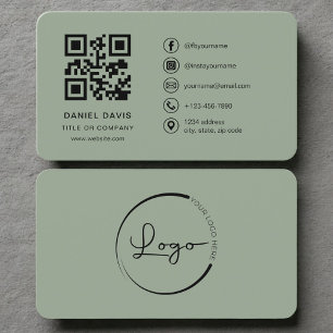 Cartão De Visita Código de QR corporativo verde minimalista