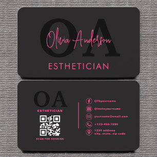 Cartão De Visita Código de QR esteticista Mídia Social Negra-Rosa Q
