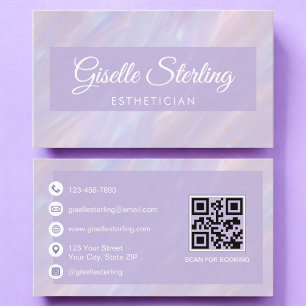 Cartão De Visita Código de QR esteticista Pastel Opal Iridescente