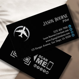 Cartão De Visita Código de QR profissional Marinho de aviação azul 