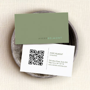 Cartão De Visita Código de QR profissional minimalista verde de sáb