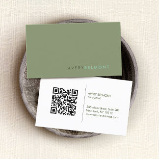 Cartão De Visita Código de QR profissional minimalista verde de sáb