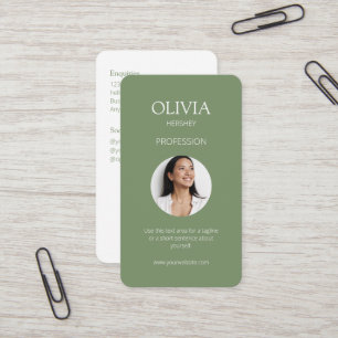 Cartão De Visita Código de QR Social de Foto Verde de Oliva de Sage