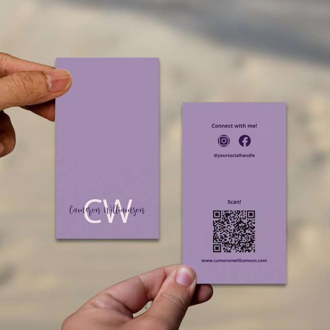 Cartão De Visita Código de QR Violeta Sólido sofisticado (Sophisticated Solid Violet QR Code Social Business Card)