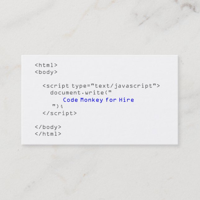 Cartão De Visita Código macaco Javascript (Frente)
