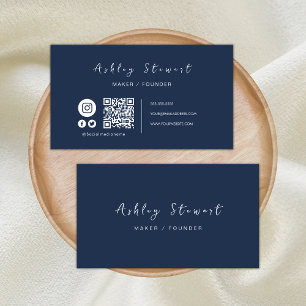 Cartão De Visita Código profissional Qr Marinho de mídia social azu