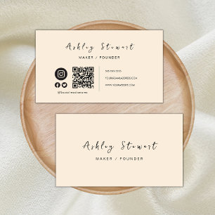 Cartão De Visita Código profissional Qr Mídia social Moderna Boho