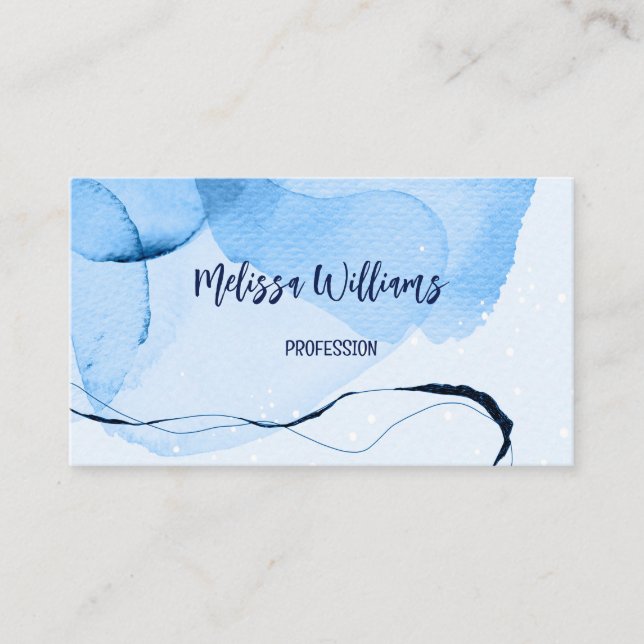Cartão De Visita Código QR | Abstrato Art Blue Watercolor (Frente)