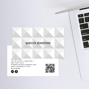 Cartão De Visita Código QR Abstrato Branco Geométrico Moderno Ousad