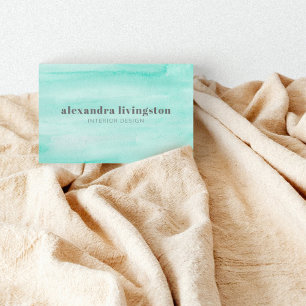 Cartão De Visita Código QR Abstrato em Verde Aqua Seafoam Aquarela