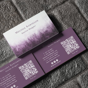 Cartão De Visita Código QR Abstrato Roxo Grunge e Branco Único