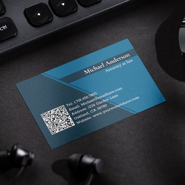 Cartão De Visita Código QR Advogado Profissional Azul Moderno (Instantly convey professionalism, leaving a memorable impression with these powerful business cards.)