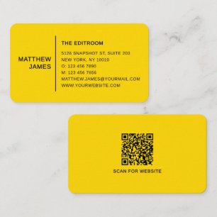 Cartão De Visita Código QR Amarelo Dourado Minimalista Moderno Simp