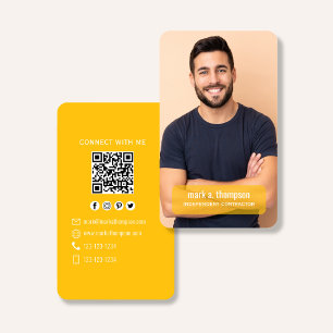 Cartão De Visita Código QR Amarelo Mostarda Conectar Moderno Foto