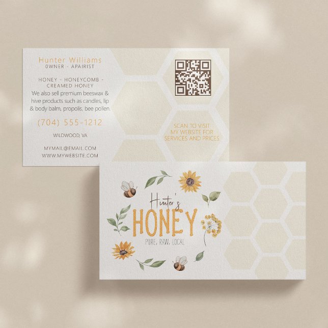 Cartão De Visita Código QR Apiarista Moderno Beekeeper Wreath Honey (Criador carregado)