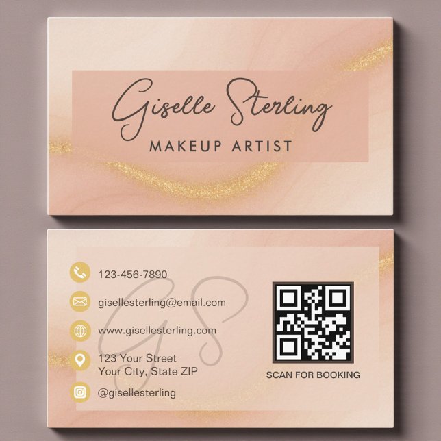 Cartão De Visita Código QR Aquarela para Maquiador (Criador carregado)