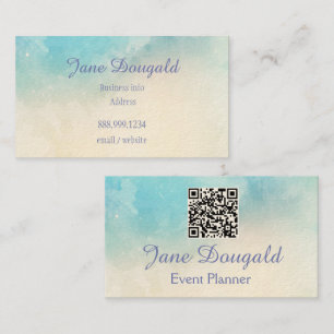Cartão De Visita Código QR Aquarela Pastel Azul Rosa Personalizado