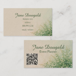 Cartão De Visita Código QR Aquarela Pastel Botânica Verde
