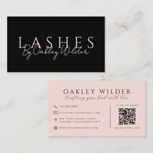 Cartão De Visita Código QR Artista de Cílios Rosa Bege Preto