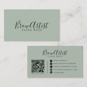 Cartão De Visita Código QR Artista de Sobrancelhas Sage Verde