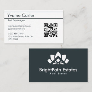 Cartão De Visita Código QR azul branco brilhante mínimo Elegante