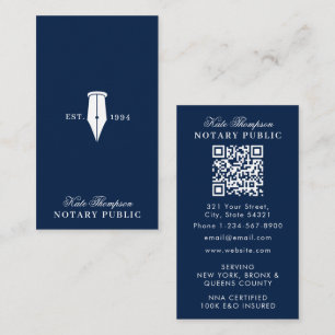 Cartão De Visita Código QR Azul do Agente de Assinatura Notarial El