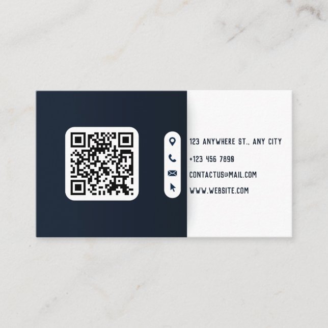 Cartão De Visita Código QR Azul e Branco Moderno (Frente)