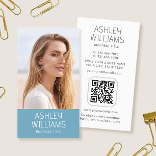 Cartão De Visita Código QR Azul Elegante Moderno Personalizado com