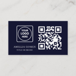 Cartão De Visita Código QR Azul Marinho | Design de Contato Persona