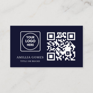 Cartão De Visita Código QR Azul Marinho Design de Contato Persona