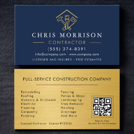 Cartão De Visita Código QR Azul Marinho Melhoria Industrial Residen