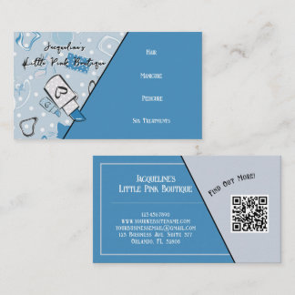 Cartão De Visita Código QR Azul Salão Feminino Meio do Século III