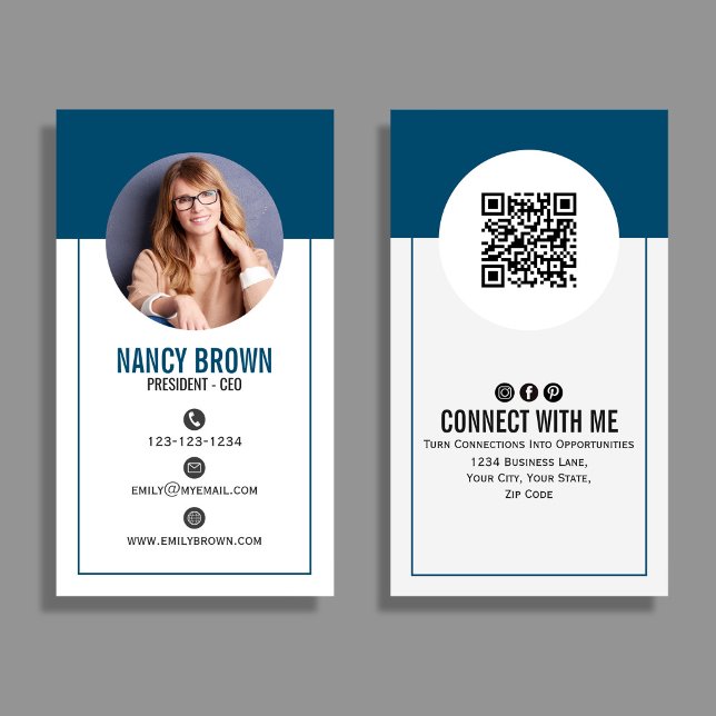 Cartão De Visita Código QR Azul-Verde Foto Conecte-se Comigo Minima (Modern teal QR code photo design with clean layout—perfect for easy, stylish networking.)