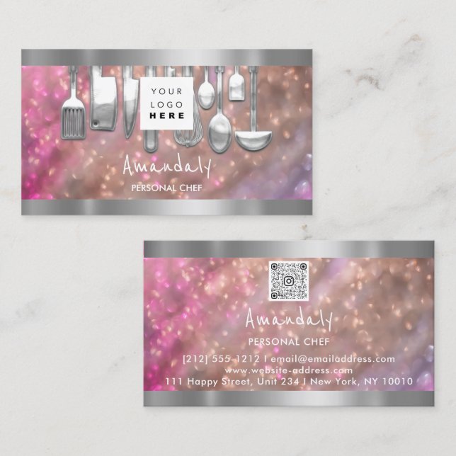 Cartão De Visita Código QR Bar Restaurante do Cozinhar de Chef Pess (Frente/Verso)