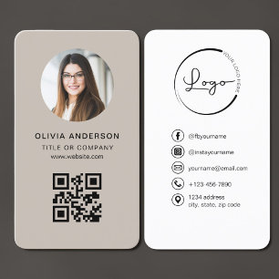 Cartão De Visita Código QR Bege Foto