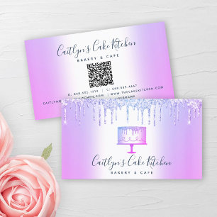 Cartão De Visita Código QR Bolo de Bolo Roxo Glitter Dessert