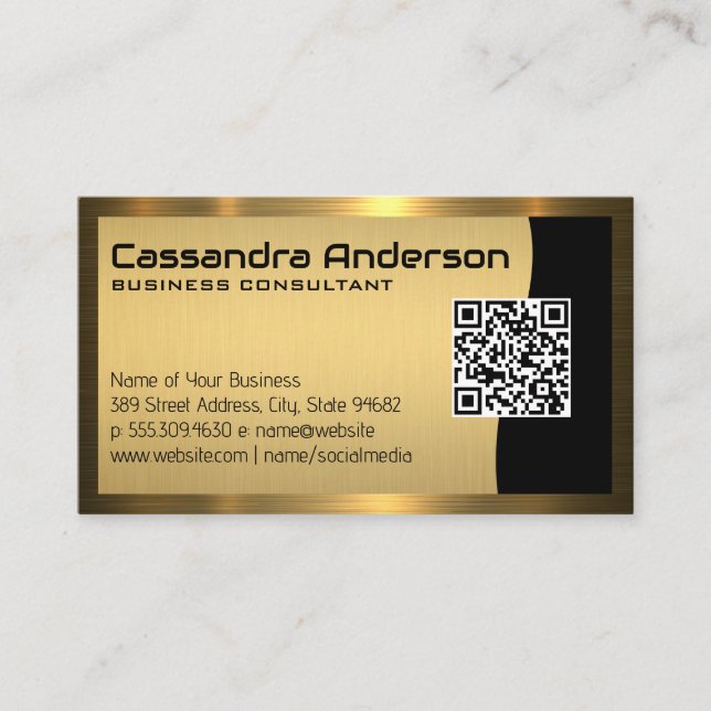 Cartão De Visita Código QR / Borda Dourada Metálico (Frente)