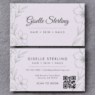 Cartão De Visita Código QR Botânico Bela Floral Roxa Lavanda