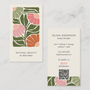 Cartão De Visita Código QR Botânico Floral Abstrato Retro & Redes S