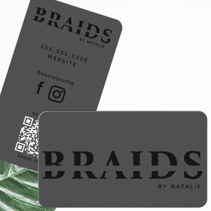 Cartão De Visita Código QR Braids Beauon Salon Braiting Hairstylist
