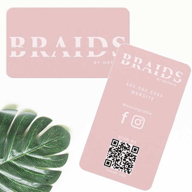 Cartão De Visita Código QR Braids Beauon Salon Braiting Hairstylist (Criador carregado)