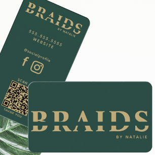 Cartão De Visita Código QR Braids Beauon Salon Braiting Hairstylist