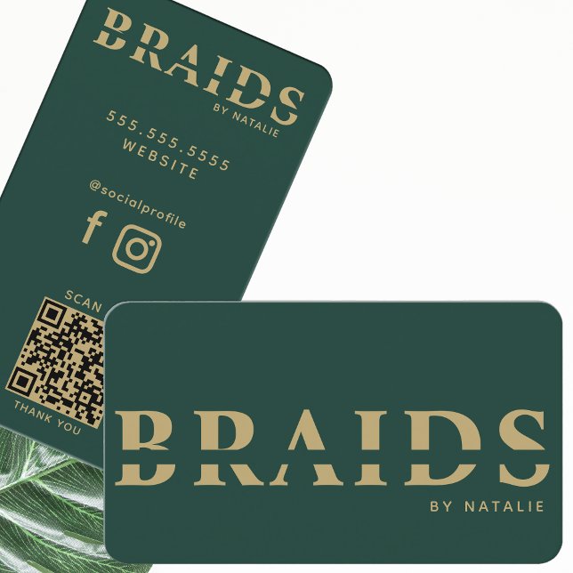 Cartão De Visita Código QR Braids Beauon Salon Braiting Hairstylist (Criador carregado)