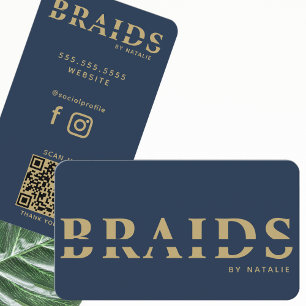 Cartão De Visita Código QR Braids Beauon Salon Braiting Hairstylist