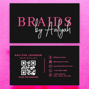 Cartão De Visita Código QR Braids Hair Stylist Moderna Tipografia