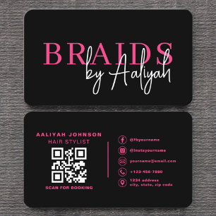 Cartão De Visita Código QR Braids Hair Stylist Moderna Tipografia