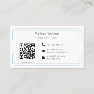Cartão De Visita Código QR branco azul básico simples